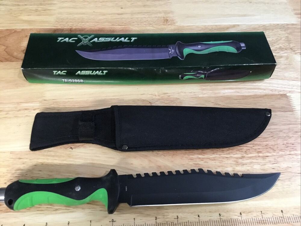 New Tac Assault Knife 13" Inch Overall Green/Black Tactical